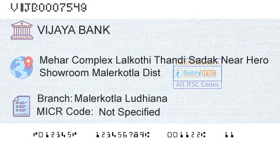 Vijaya Bank Malerkotla LudhianaBranch 