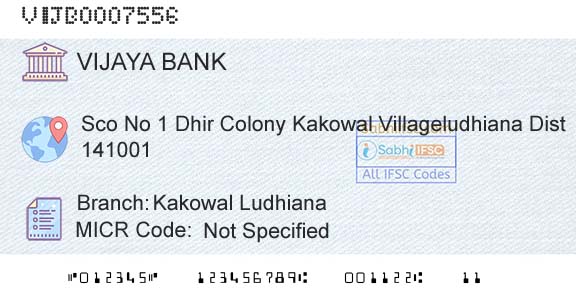 Vijaya Bank Kakowal LudhianaBranch 