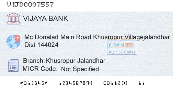 Vijaya Bank Khusropur JalandharBranch 