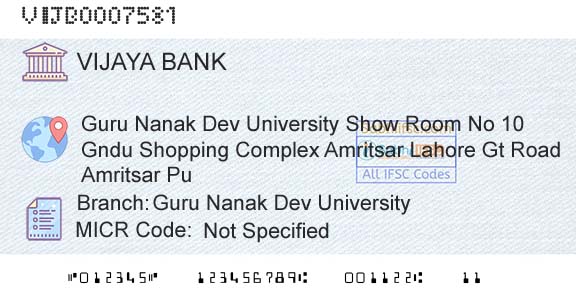 Vijaya Bank Guru Nanak Dev UniversityBranch 