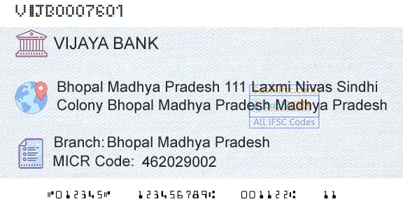 Vijaya Bank Bhopal Madhya PradeshBranch 
