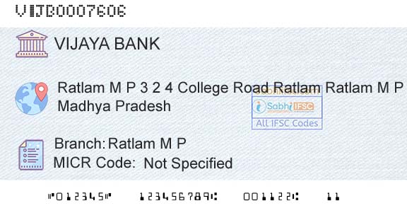 Vijaya Bank Ratlam M PBranch 