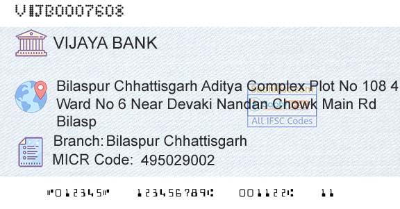 Vijaya Bank Bilaspur ChhattisgarhBranch 
