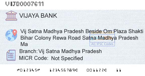 Vijaya Bank Vij Satna Madhya PradeshBranch 