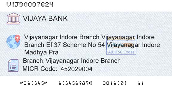 Vijaya Bank Vijayanagar Indore BranchBranch 