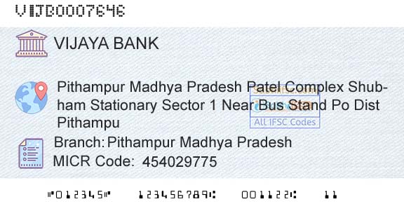Vijaya Bank Pithampur Madhya PradeshBranch 