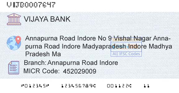 Vijaya Bank Annapurna Road IndoreBranch 