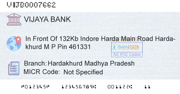Vijaya Bank Hardakhurd Madhya PradeshBranch 