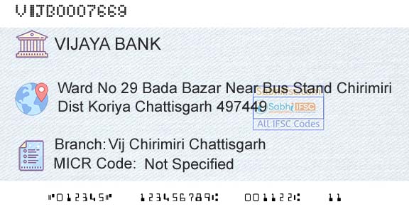 Vijaya Bank Vij Chirimiri ChattisgarhBranch 
