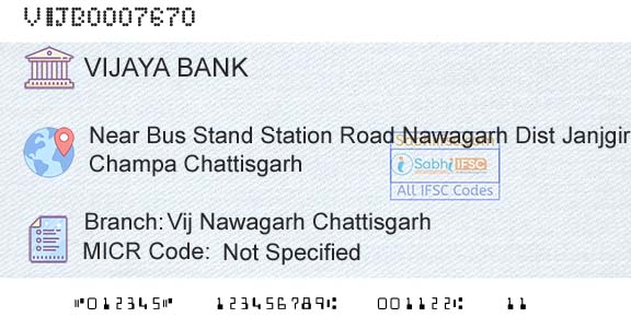 Vijaya Bank Vij Nawagarh ChattisgarhBranch 