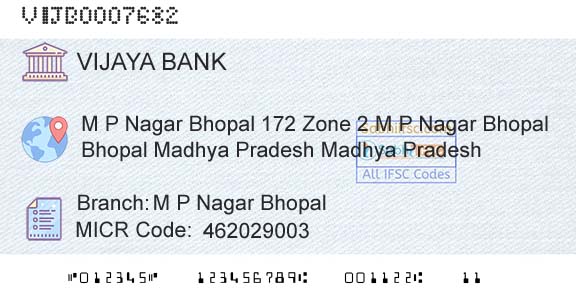 Vijaya Bank M P Nagar BhopalBranch 