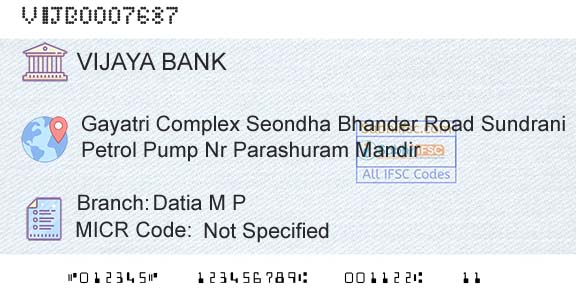 Vijaya Bank Datia M P Branch 
