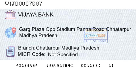 Vijaya Bank Chattarpur Madhya PradeshBranch 