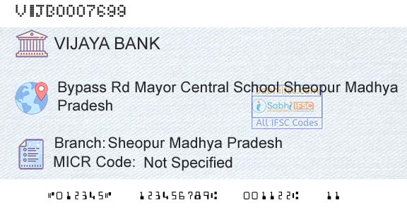 Vijaya Bank Sheopur Madhya PradeshBranch 