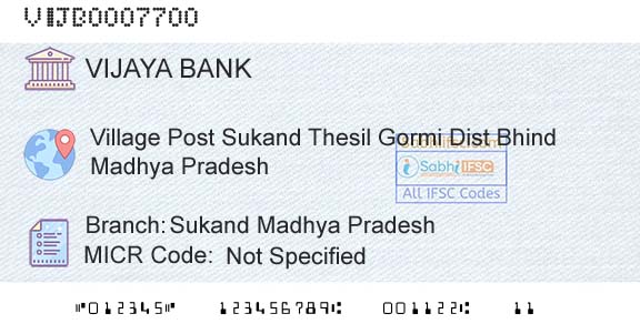 Vijaya Bank Sukand Madhya PradeshBranch 