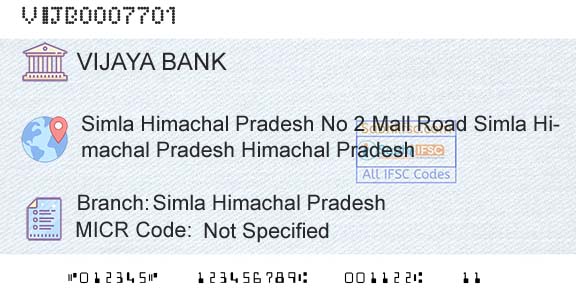Vijaya Bank Simla Himachal PradeshBranch 