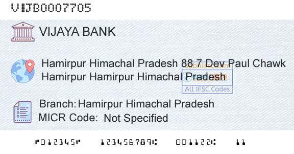 Vijaya Bank Hamirpur Himachal PradeshBranch 