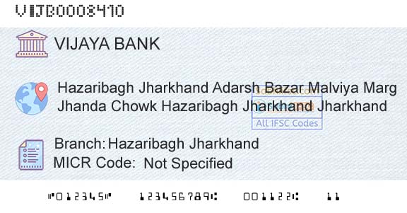 Vijaya Bank Hazaribagh JharkhandBranch 