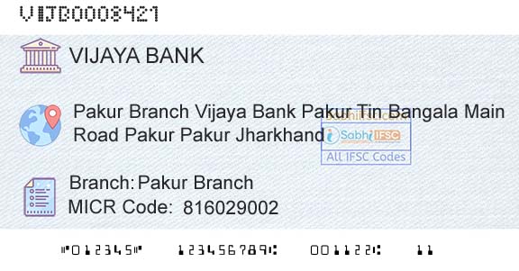 Vijaya Bank Pakur BranchBranch 