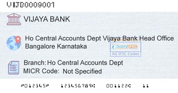 Vijaya Bank Ho Central Accounts DeptBranch 