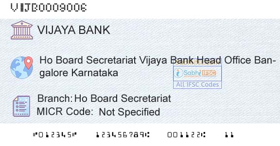 Vijaya Bank Ho Board SecretariatBranch 