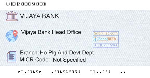 Vijaya Bank Ho Plg And Devt DeptBranch 