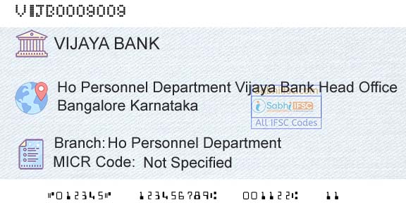 Vijaya Bank Ho Personnel DepartmentBranch 