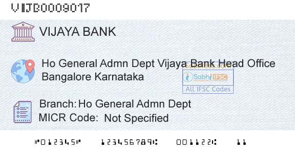 Vijaya Bank Ho General Admn DeptBranch 