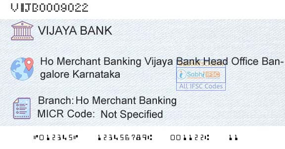Vijaya Bank Ho Merchant BankingBranch 