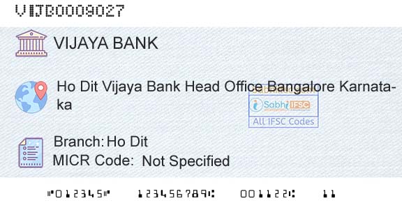 Vijaya Bank Ho DitBranch 