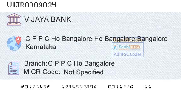 Vijaya Bank C P P C Ho BangaloreBranch 