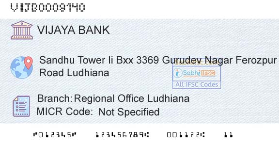 Vijaya Bank Regional Office LudhianaBranch 