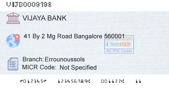 Vijaya Bank ErrounoussolsBranch 