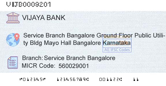 Vijaya Bank Service Branch BangaloreBranch 