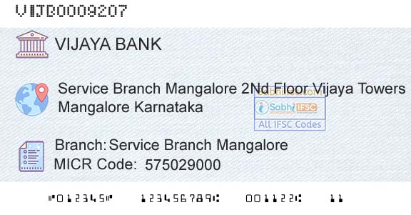 Vijaya Bank Service Branch MangaloreBranch 