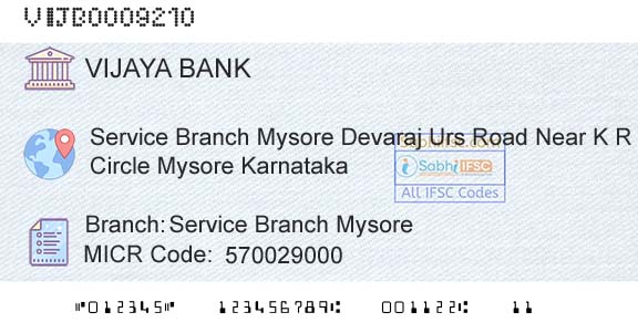 Vijaya Bank Service Branch MysoreBranch 