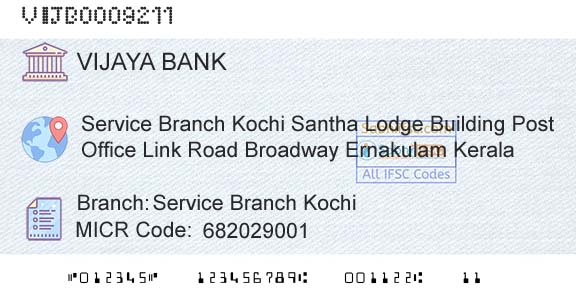 Vijaya Bank Service Branch KochiBranch 