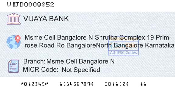 Vijaya Bank Msme Cell Bangalore N Branch 