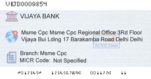 Vijaya Bank Msme CpcBranch 