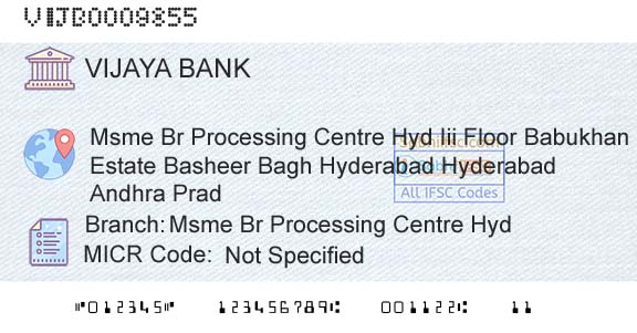 Vijaya Bank Msme Br Processing Centre HydBranch 