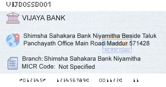 Vijaya Bank Shimsha Sahakara Bank NiyamithaBranch 