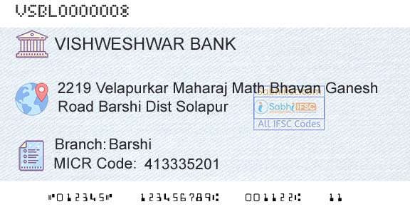 The Vishweshwar Sahakari Bank Limited BarshiBranch 