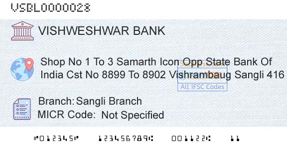 The Vishweshwar Sahakari Bank Limited Sangli BranchBranch 
