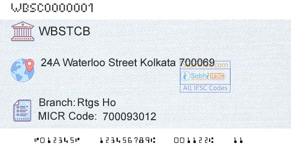 The West Bengal State Cooperative Bank Rtgs HoBranch 