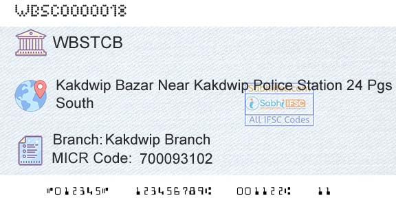 The West Bengal State Cooperative Bank Kakdwip BranchBranch 