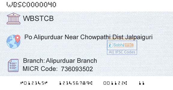 The West Bengal State Cooperative Bank Alipurduar BranchBranch 