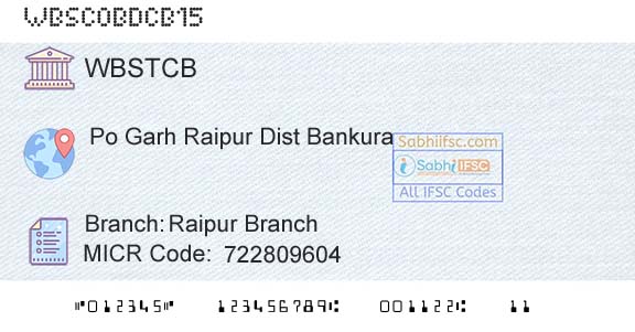 The West Bengal State Cooperative Bank Raipur BranchBranch 