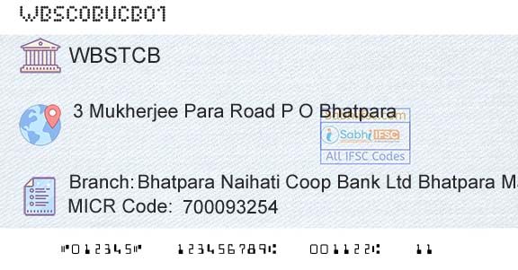The West Bengal State Cooperative Bank Bhatpara Naihati Coop Bank Ltd Bhatpara Main BrBranch 