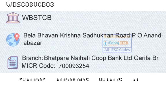 The West Bengal State Cooperative Bank Bhatpara Naihati Coop Bank Ltd Garifa BrBranch 