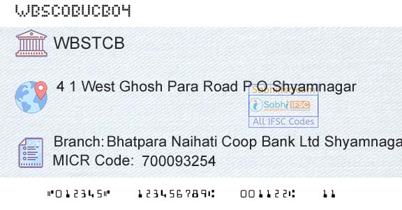 The West Bengal State Cooperative Bank Bhatpara Naihati Coop Bank Ltd Shyamnagar BrBranch 
